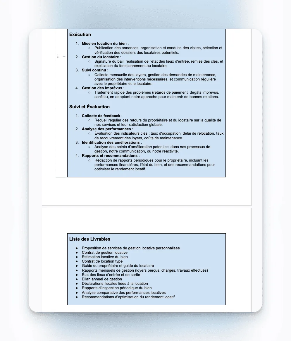 Suite de l’exemple : exécution, suivi, évaluation et liste des livrables