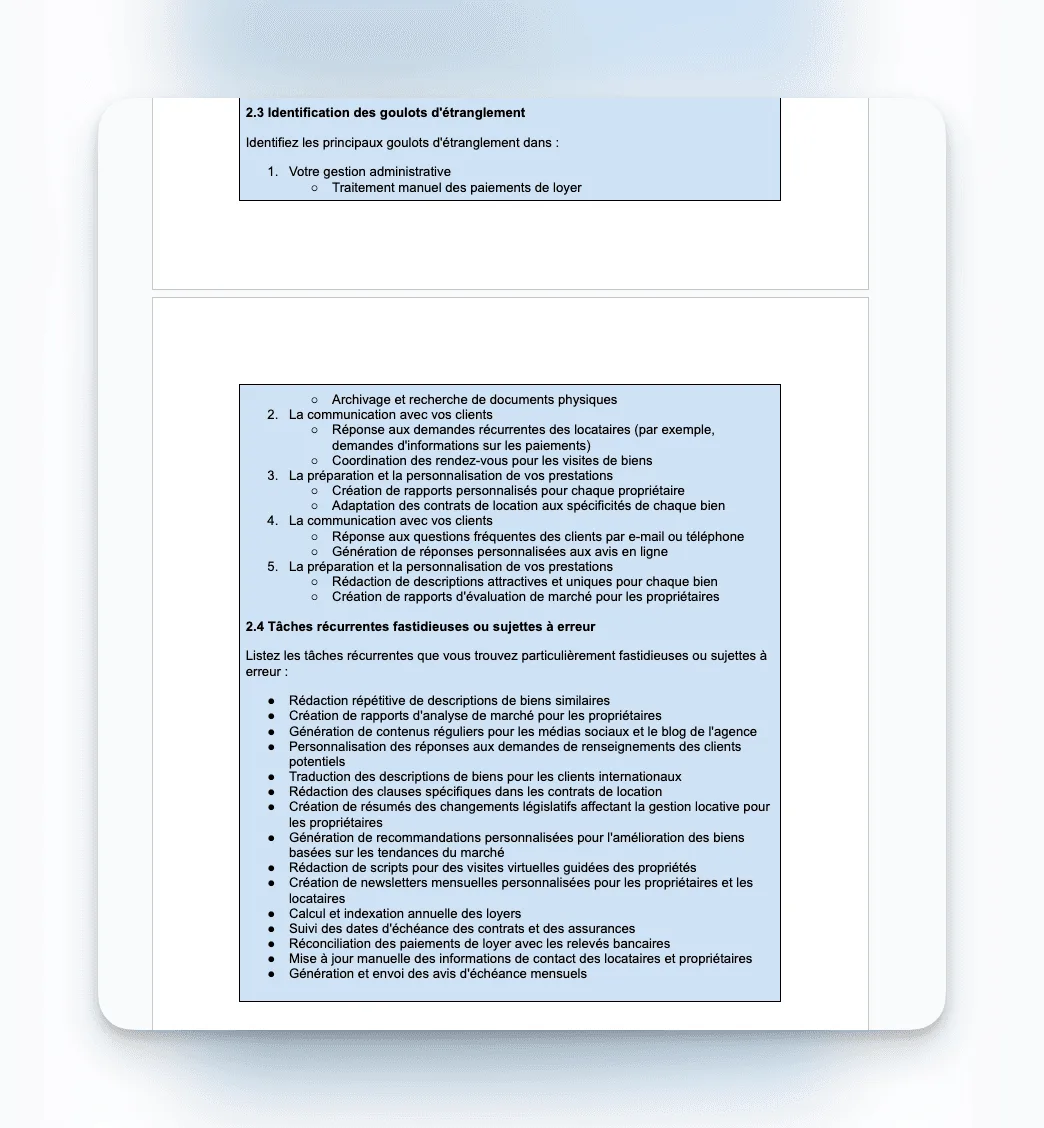 Exemple : identification des goulots d’étranglement et tâches récurrentes fastidieuses