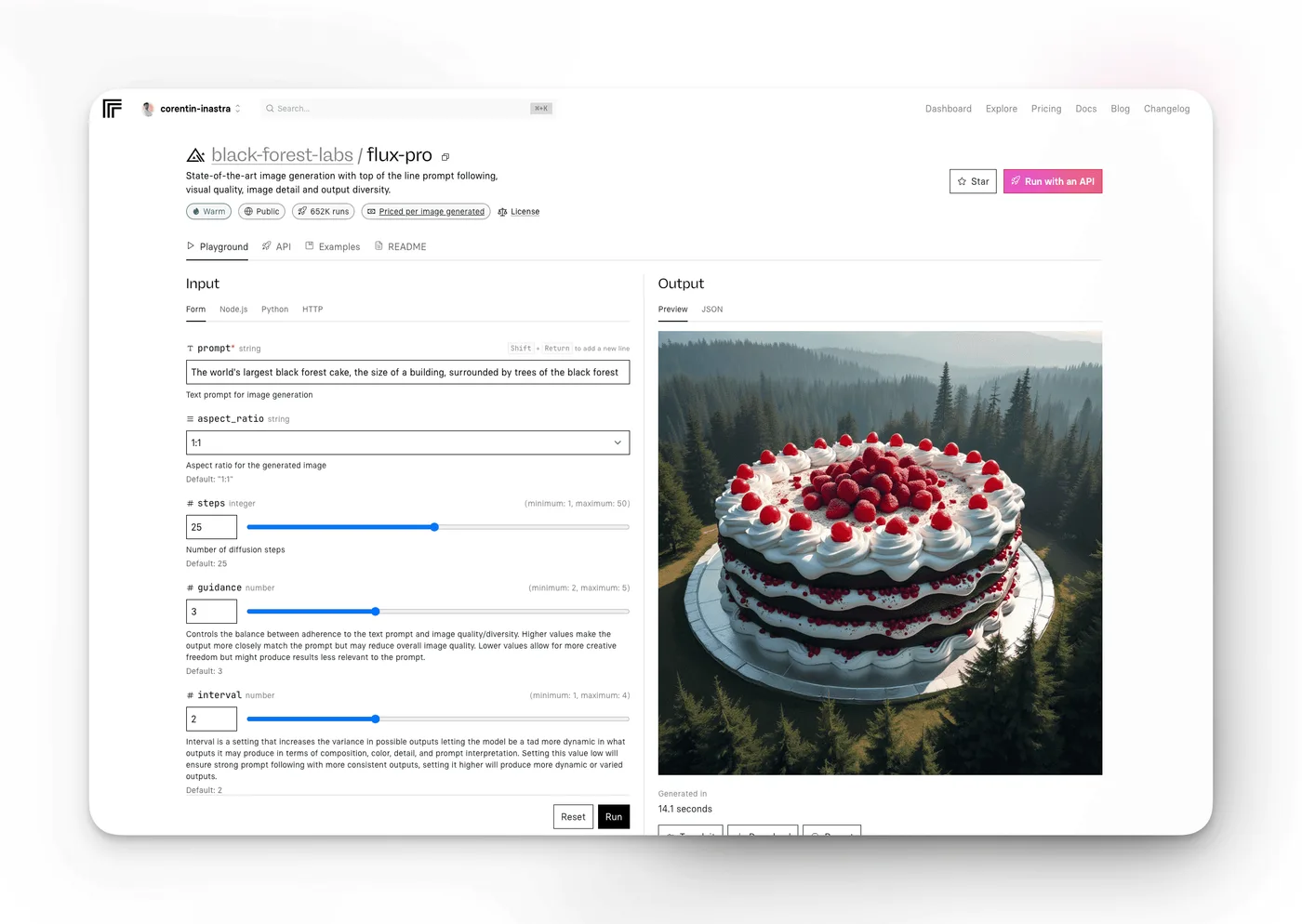 Playground de Flux Pro sur Replicate avec une image générée