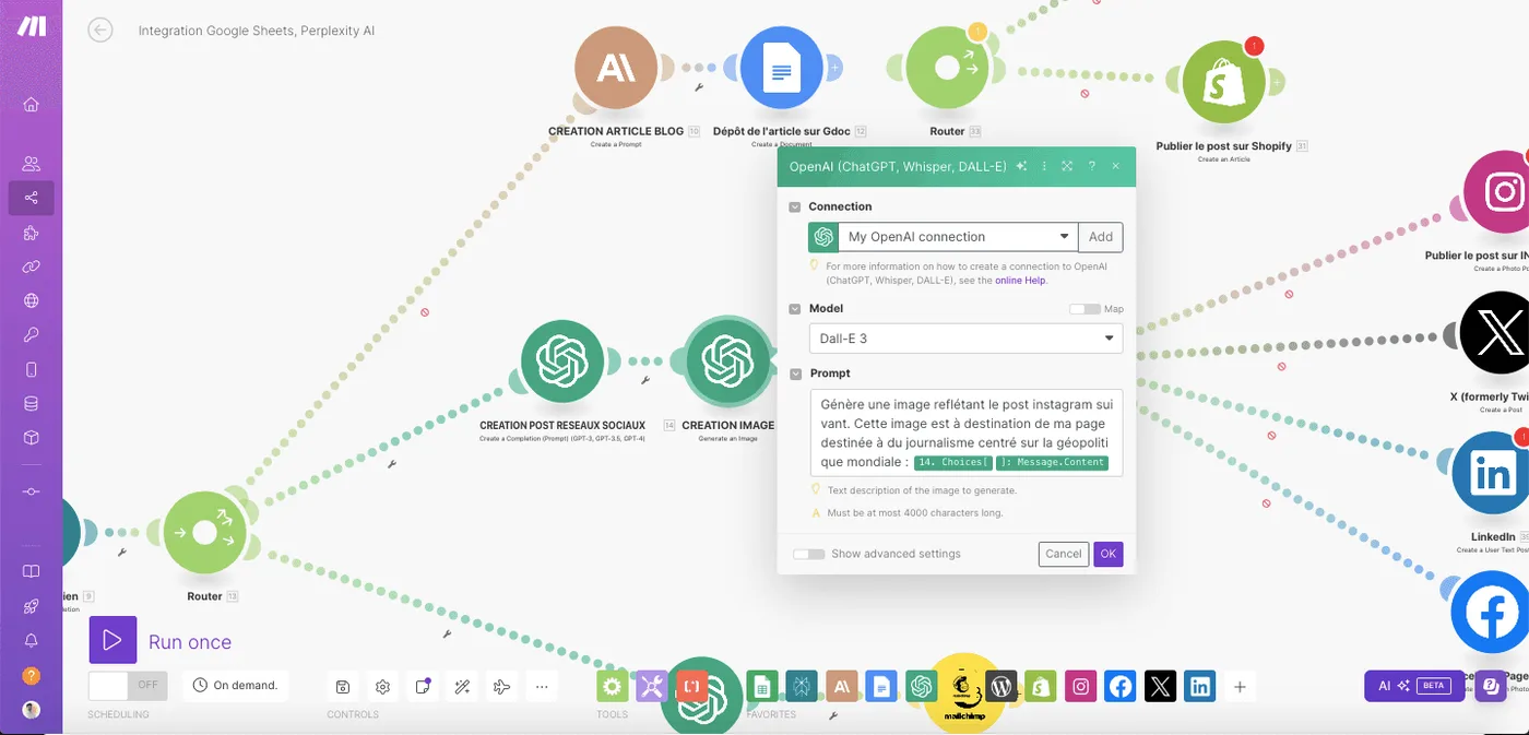 Module DALL-E 3 configuré pour générer l’image du post