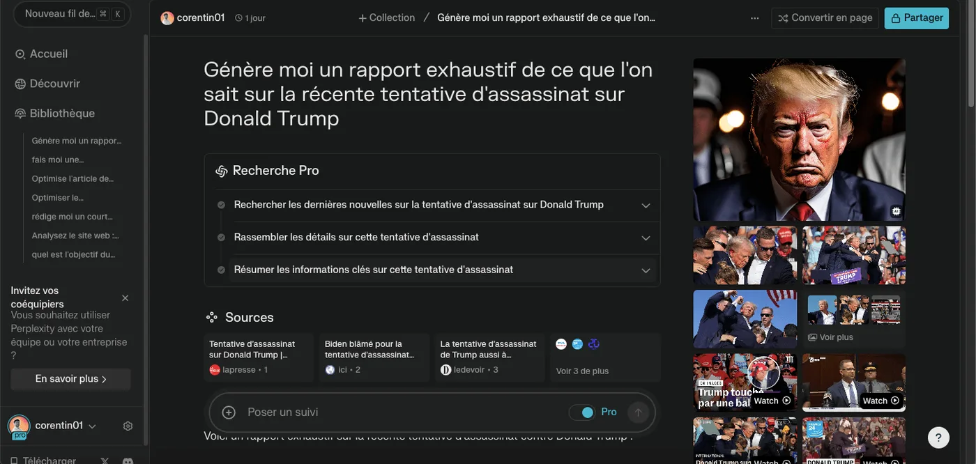 Une recherche en temps réel avec Perplexity AI