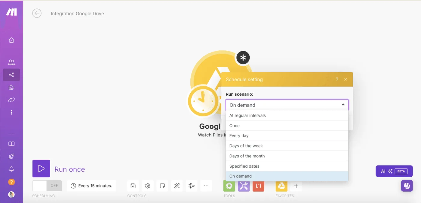 Configuration du module Google Drive dans Make