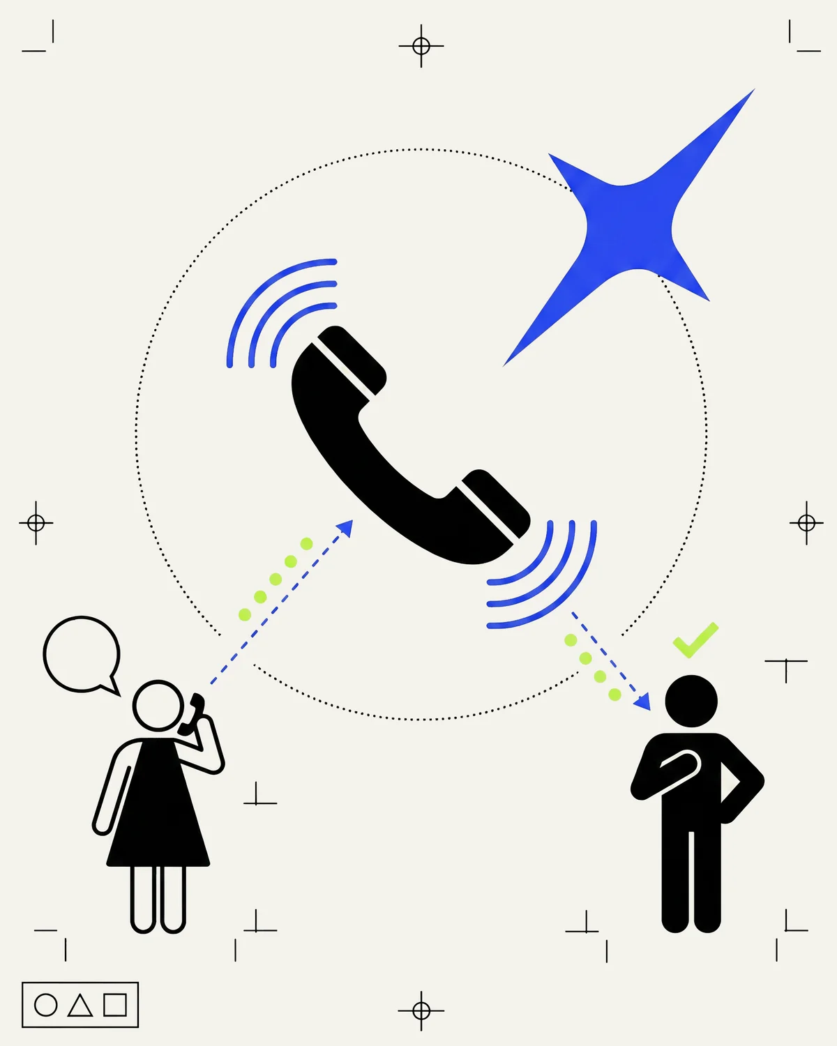 Illustration : combiné téléphonique entouré d’ondes et d’une étoile en orbite