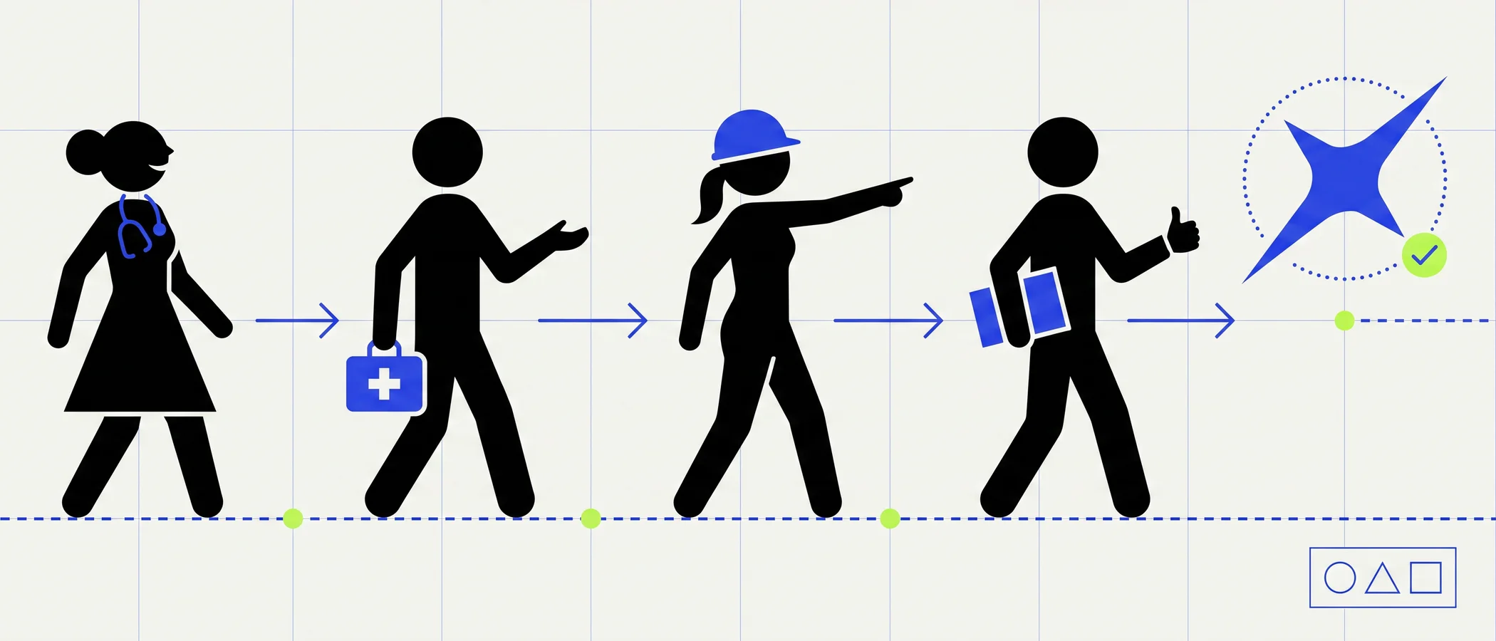 Illustration : professionnels de la santé au travail avançant ensemble