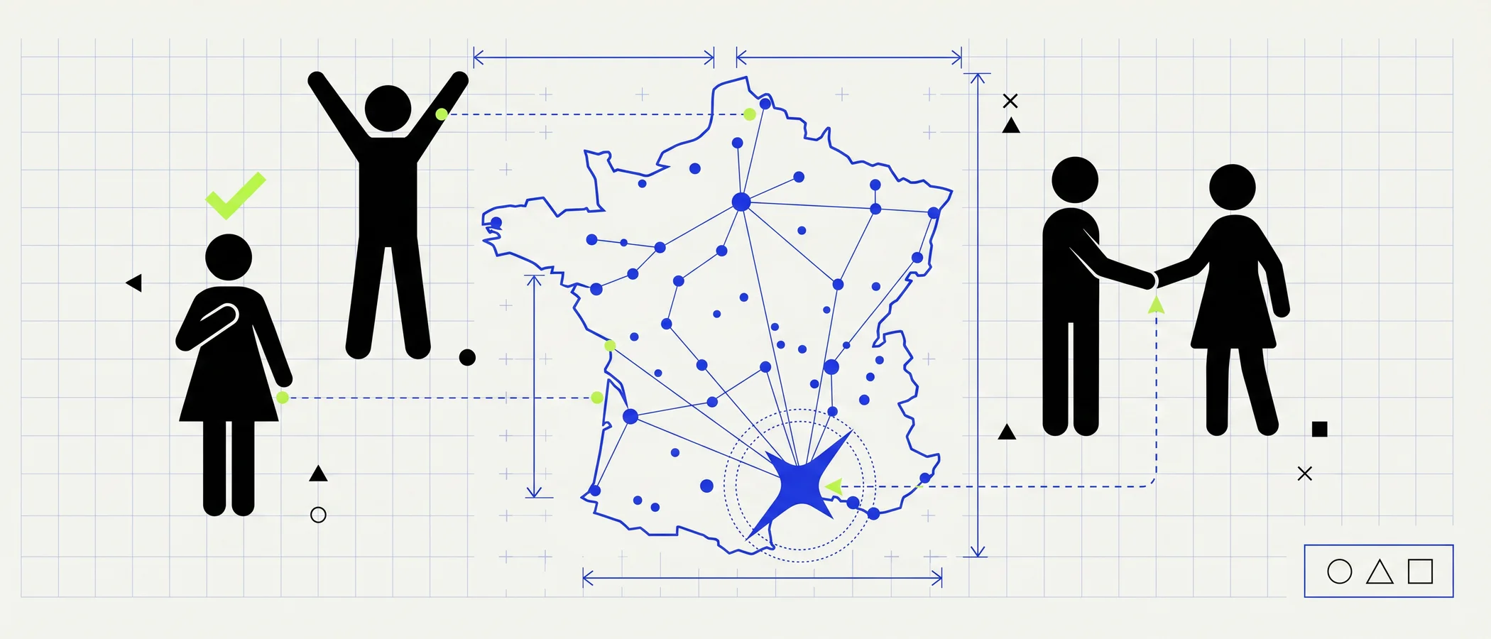 Illustration : carte de France en plan technique, étoile sur Montpellier